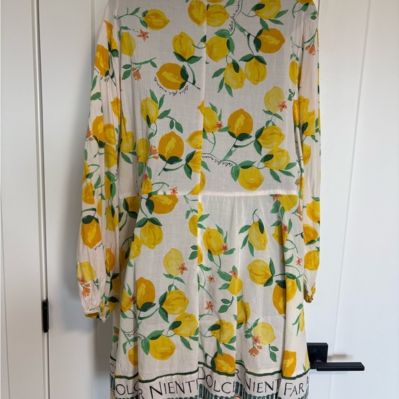 Lemon Print Summer Long Sleeve Midi Dress Size Medium - Picture 9 of 13
